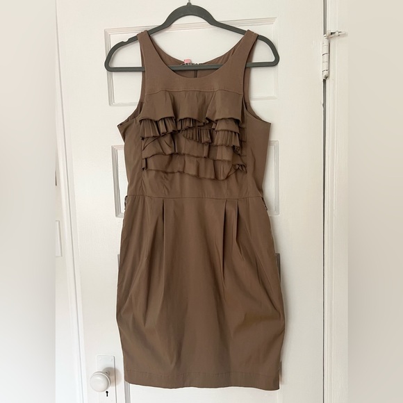Taupe BCBG Max Azria dress with ruffles. - Picture 1 of 3
